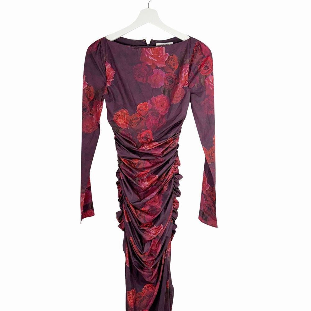 HOUSE OF CB Lanetta Romantic Floral Maxi Dress XS Roses long Sleeves Ruched $255 - Picture 5 of 12